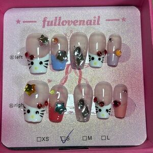 Handmade Set of Acrylic SMALL Hello Kitty Nails with 3D enhancements